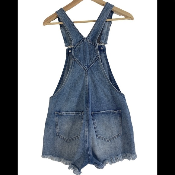🌸2/$25 PacSun Favorite Blue Overall Shorts Frayed Hem Distressed Details - Picture 7 of 15